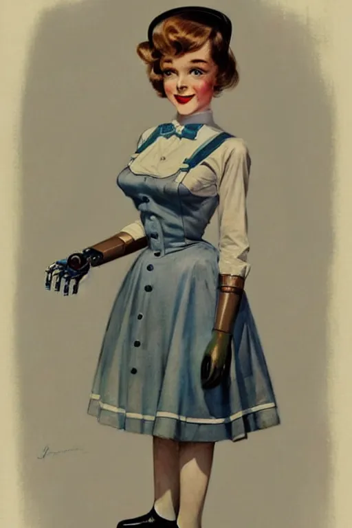 Prompt: ( ( ( ( ( 1 9 5 0 s retro future android robot french maid. muted colors. childrens layout, ) ) ) ) ) by jean - baptiste monge,!!!!!!!!!!!!!!!!!!!!!!!!!