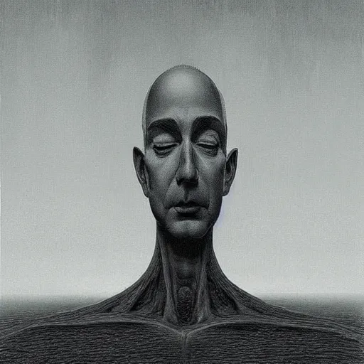 Image similar to Jeff Bezos. Sadness. Zdzisław Beksiński