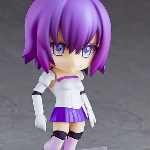 Image similar to neon white video game, neon violet, an anime nendoroid of neon violet, figurine, detailed product photo