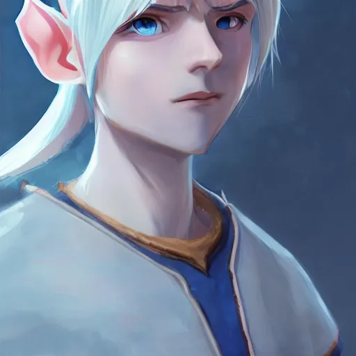 Image similar to an elf with white hair, blue eyes, wearing crow feathers. highly detailed, digital painting, artstation, matte, by makoto shinkai, animation style