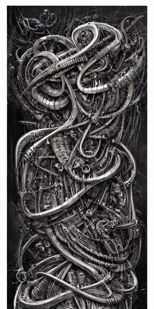 Image similar to biomechanical typography by hr giger and james jean