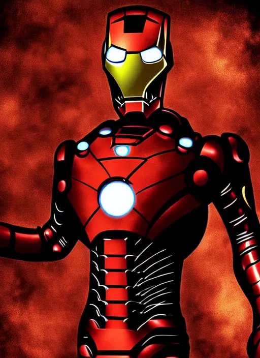 Prompt: h. p. lovecraft iron man creepy backdrop digital art high quality high detail