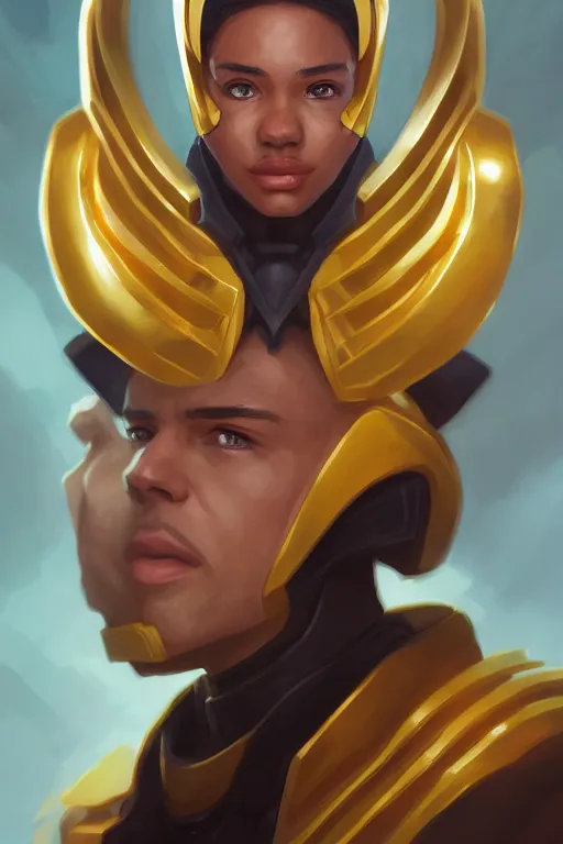 Image similar to portrait of gold ranger, sharp focus, artstation, trending, by julie dillon, luis melo, tyler miles lockett, lei jin, hong lei, ken wong, adam narozanski, joy ang