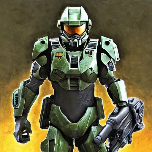 Image similar to master chief in the style of norman rockwell