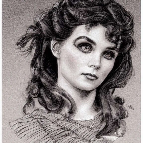 Prompt: a highly detailed beautiful portrait in the style of charles dana gibson and in the style of gerald brom.