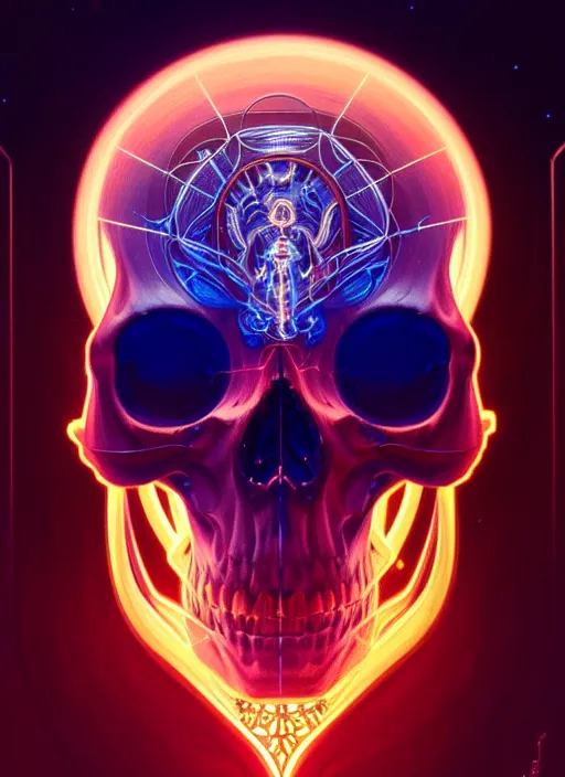 Image similar to symmetry!! portrait of skull, sci - fi, glowing lights!! intricate, elegant, highly detailed, digital painting, artstation, concept art, smooth, sharp focus, illustration, art by artgerm and greg rutkowski and alphonse mucha, 8 k