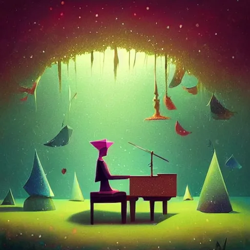 Image similar to low poly, pixar, la pianista Elesky tocando su piano en un surreal hybrid animals, nostalgia for a fairytale, magic realism, flowerpunk, mysterious vivid colors by andy kehoe and amanda clarke en un mundo de Gediminas Pranckevicius