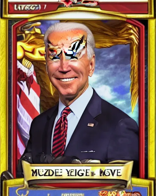 Prompt: biden on a yugioh monster card as a level 1 0 monster