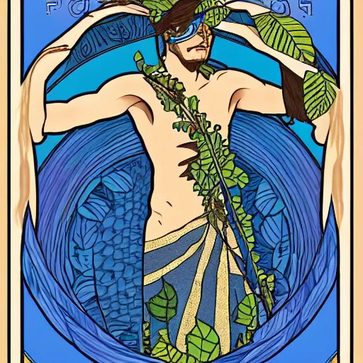 Image similar to god of nature, blue panthera, in a style of mucha