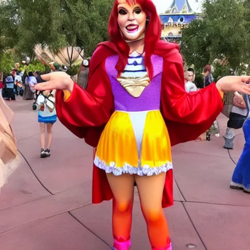 Prompt: transgender costume character at disneyland made only to upset republicans, highly detailed, high definition, ultra realistic