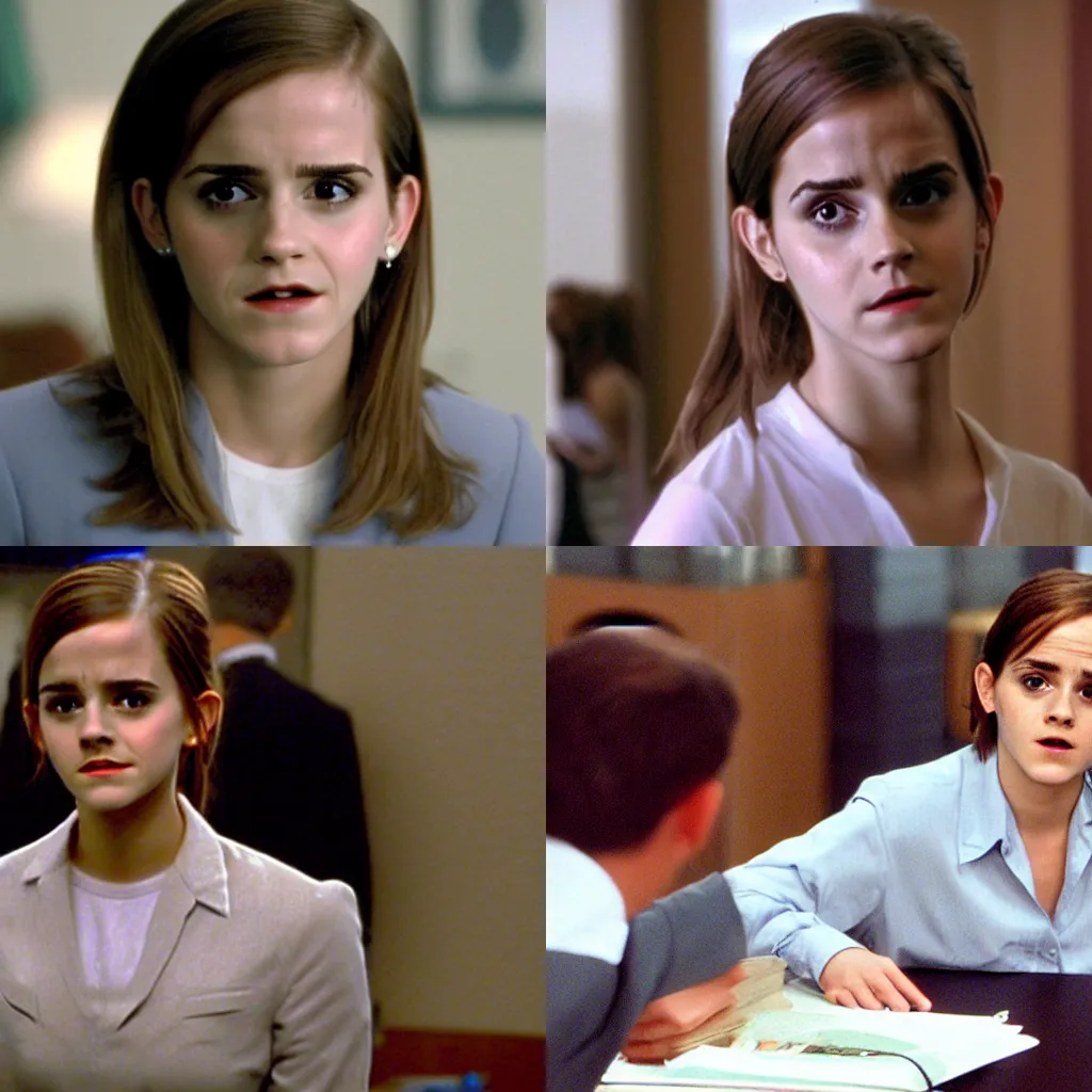 Prompt: screenshot from the office (2002) emma watson