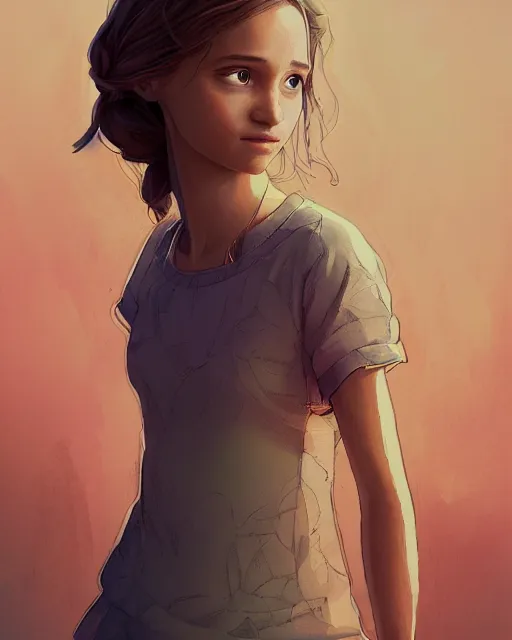 Prompt: weta disney pixar movie still full body portrait photo of young alicia vikander as a sad intricate detailed girl wearing a loose oversize t - shirt by pixar, by weta, wlop, ilya kuvshinov, rossdraws, artgerm, latex, iridescent, bright morning, anime, liosh, mucha