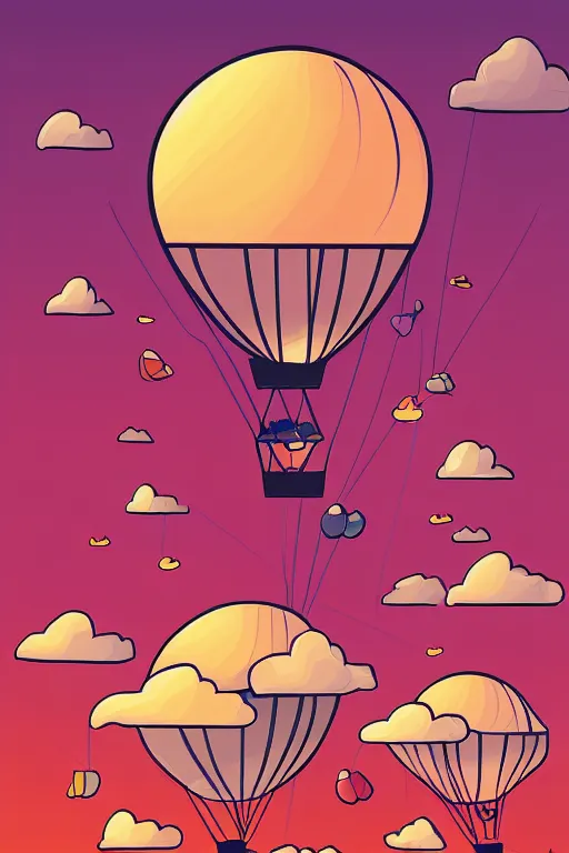 Image similar to sunrise mountain water hot air balloon illustration vector digital art by amiyakinyu trending on artstation