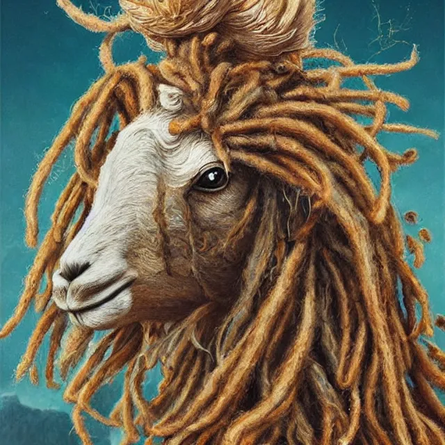 Image similar to llama with dreadlocks, by mandy jurgens, ernst haeckel, by hsiao