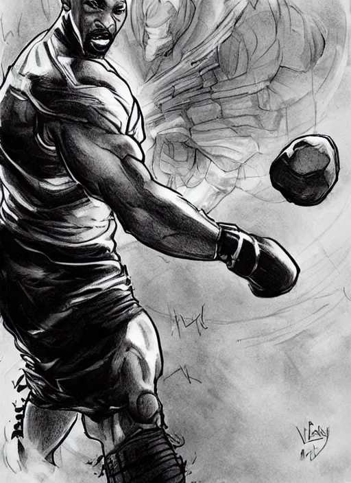 Image similar to beautiful concept art comic book drawing of will smith punching a rock by randy vargas