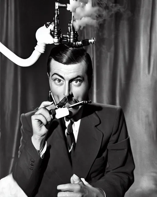 Prompt: a portrait of a subgenius with pipe photograph by george hurrel