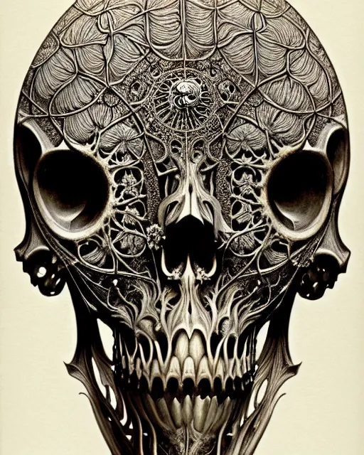 Image similar to art forms of nature by ernst haeckel, memento mori by arthur rackham, ornate antique porcelain beautiful skull mask, ultrasharp, photorealistic, hyperdetailed, octane render, polished, art nouveau, neo - gothic, gothic, intricate ornamental organic filigree, art nouveau botanicals, art forms of nature by ernst haeckel, horizontal symmetry, symbolist, visionary