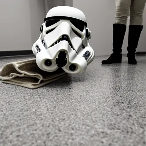 Image similar to a stormtrooper mopping the floor