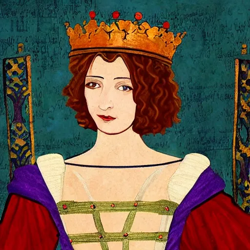 Prompt: beautiful young medieval queen by violet oakley