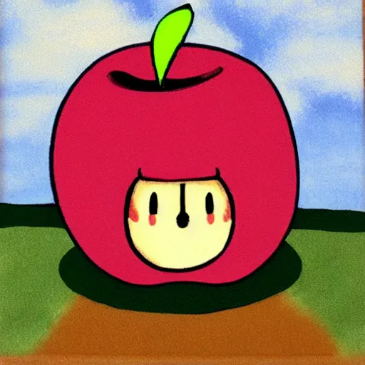 Prompt: kirby holding an apple