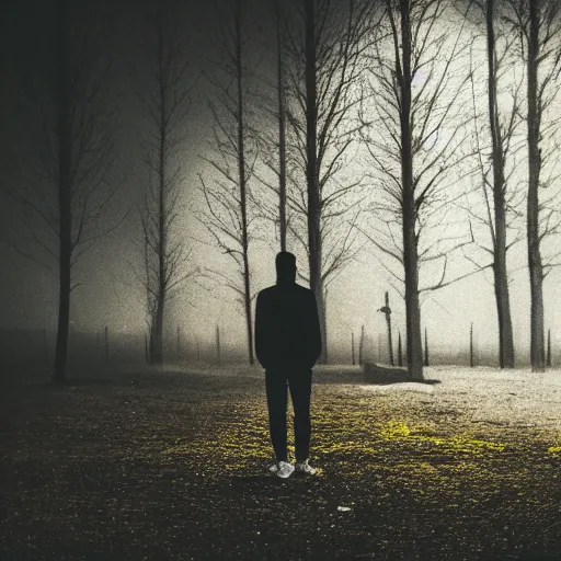 Image similar to man in a luminous yellow [ liminal space ]!!, trending on unsplash, 4 k photorealism, horror - esque, eerie atmosphere, dark - bright lighting