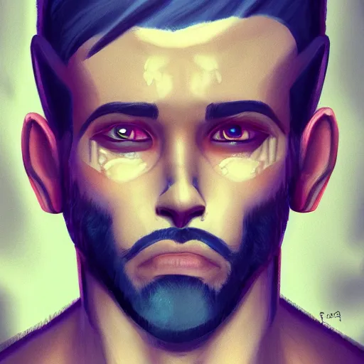 Image similar to portrait from a gay handsome masculine bearded alien man, trending on artstation