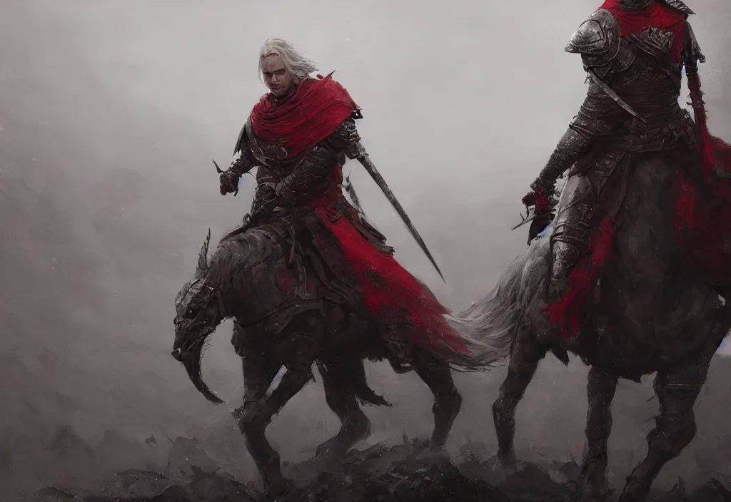 Image similar to rhaegar targaryen, artstation, jakub rozalski, high detail, dramatic lighting