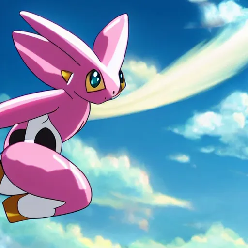 Prompt: ( ( ( pink armadillo with butterfly wings, riding on a small cloud ) ) ), anime, pokemon