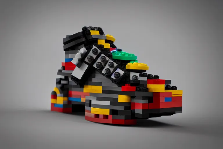 Image similar to sneaker made out of lego, steampunk, sculpture, cinema 4 d, octane render