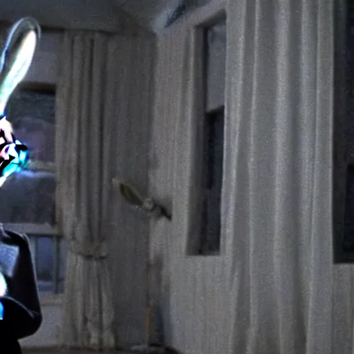 Image similar to Film still of Bugs Bunny in Twin Peaks (1990 TV Series, David Lynch), eerie, ominous, the black lodge (Twin Peaks)