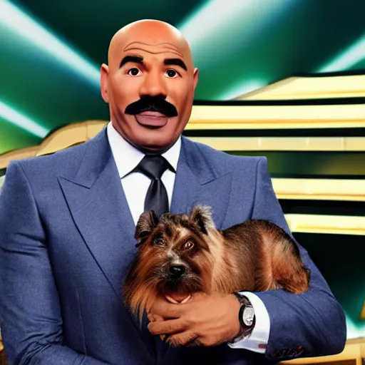 Prompt: a dog that looks exactly like steve harvey on family feud, studio lighting, 4 k, photorealistic, award winning