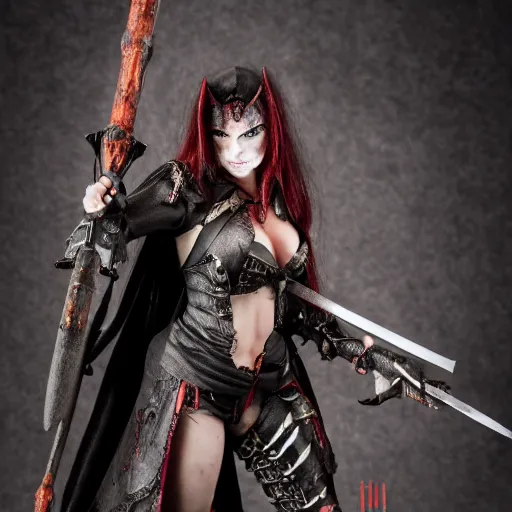 Prompt: full shot photo of a female vampire warrior, highly detailed