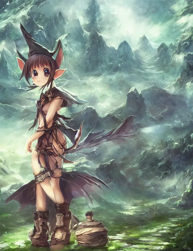 Image similar to scenic wide angle portrait of an elf mining for coal, a cute outfit, somewhat of an anime in fantasy style, trending artwork, made with anime painter studio, by anato finstark, tony sart and an anime artist, collaboration