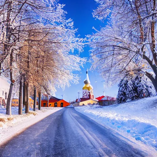 Prompt: russian little city, khrushchevki, toska, winter landscape, high quality photo