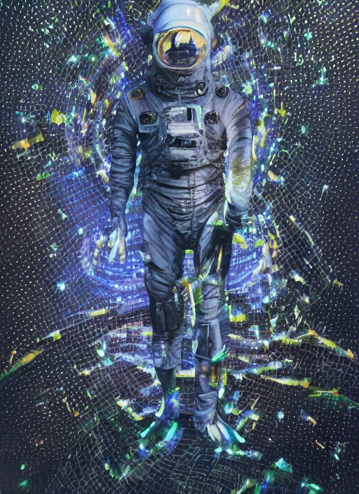 Prompt: detailed astronaut suit in dark void underwater - complex and hyperdetailed suit. reflection and dispersion materials. rays and dispersion of light. glowing lights. volumetric light. f / 3 2. noise film photo. flash photography. ultra realistic, wide angle. poster by wayne barlowe, hajime sorayama aaron horkey, craig mullins