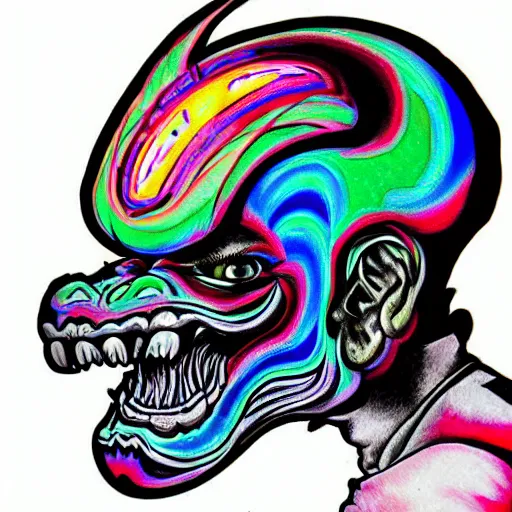 Prompt: stylized psychedelic airbrush art of an orc on a motorcycle