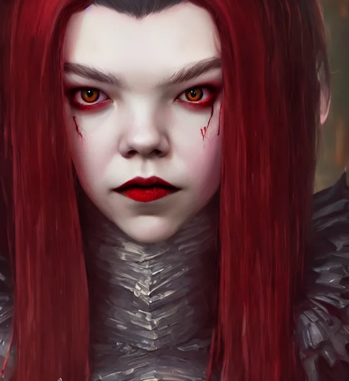 Image similar to anya taylor - joy vampire queen, hyper detailed, digital art, trending in artstation, cinematic lighting, studio quality, smooth render, unreal engine 5 rendered, octane rendered, art style by klimt and nixeu and ian sprigger and wlop and krenz cushart