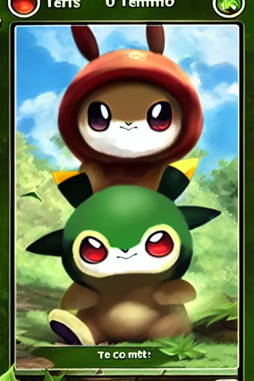 Image similar to teemo, a pokemon trading card of teemo, highly detailed pokemon trading card screenshot