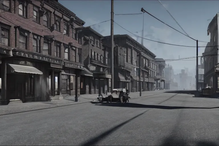 Image similar to still photo of a 1 9 0 0 s street, film noir, highly detailed, photorealistic portrait, bright studio setting, studio lighting, crisp quality and light reflections, unreal engine 5 quality render