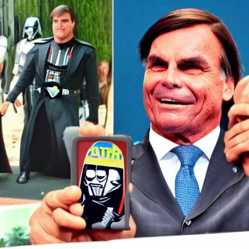 Image similar to Bolsonaro with Darth Vader Clothes