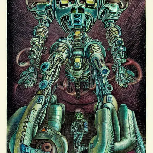 Image similar to beautifully colored combat mecha by m. c. escher, junji ito h. r. giger