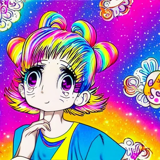 Image similar to Lisa Frank and 1990\'s manga collaboration