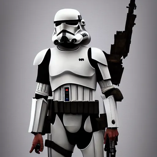 Prompt: full body shot of an imperial stormtrooper in battle position ready to shoot his blaster concept art by Doug Chiang cinematic, realistic painting, high definition, very detailed, extremely high detail, photo realistic, concept art, the Mandalorian concept art style