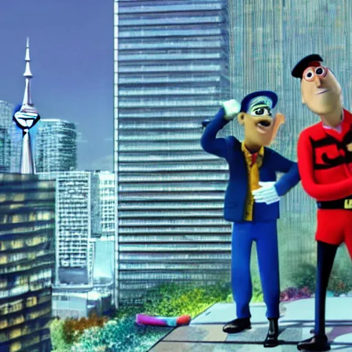 Image similar to Toronto urban stabbings tour guide, dramatic cinematic still of a Canadian being stabbed in colorful illustration by Pixar