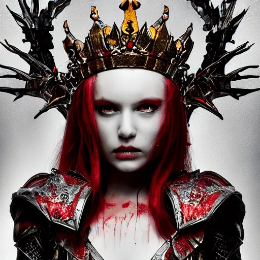 Image similar to the blood crown queen wear the scarlet armor, cinematic lighting, various refining methods, micro macro autofocus, ultra definition, award winning photo