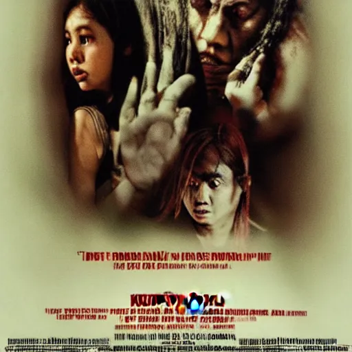 Image similar to horror movie poster called'kuntilanak antapani'with list of movie player, and restricted age, also very detail