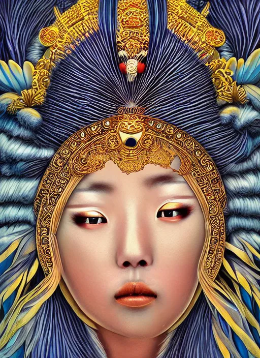 Image similar to hyper realistic portrait photo of ameterasu the sun goddess of japan, portrait shot, intricate detail