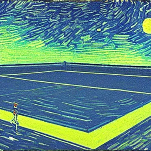 Image similar to tennis court in space, van gogh's art
