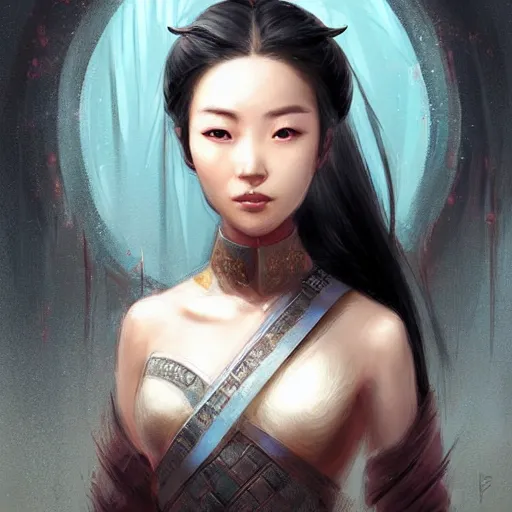 Prompt: A portrait of An beautiful!!! ancient Chinese female swordsman by Ross Tran!!! and Zhang Daqian!! and greg rutkowski! and Ruoxin Zhang!!!,In style of digital art illustration.Symmetry.Highly detailed face.Fantasy,smooth,hyper detailed,sharp focus,Soft light.trending on artstation.
