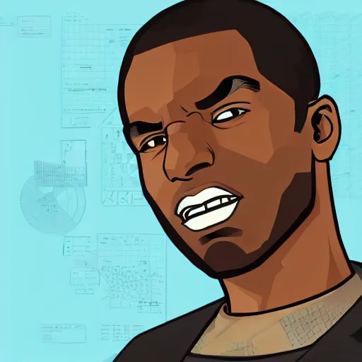 Prompt: grand theft Auto profile of a black male data scientist